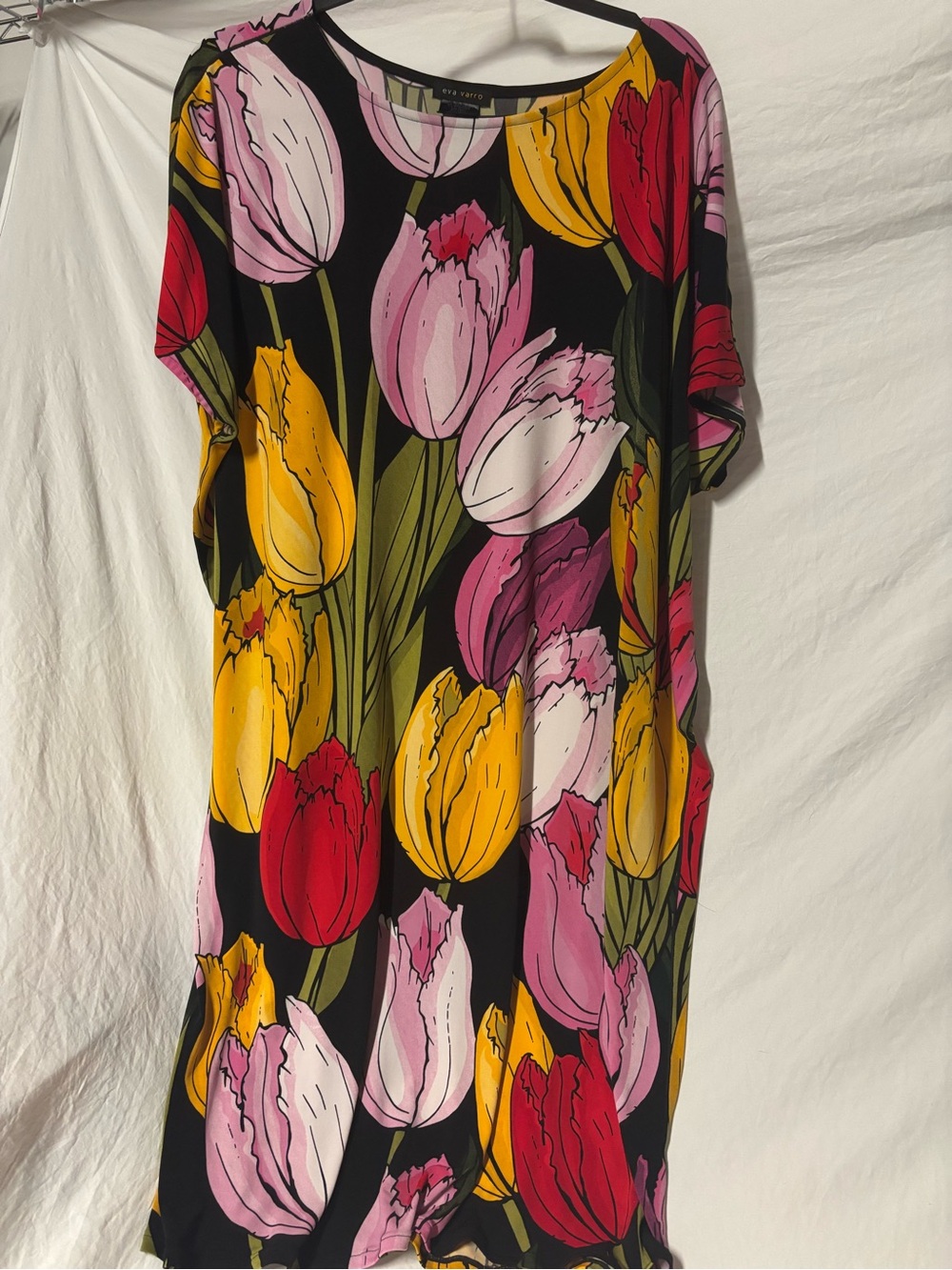 Eva Varro Black Tulip Print Luxury Caftan Shift Dress